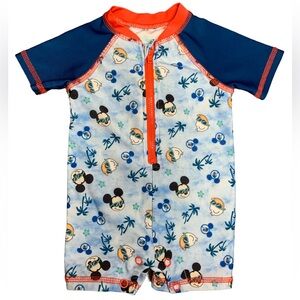 Disney Baby Size 0/3 Months Bathing Suit Short Sleeve Rash Guard Mickey Mouse